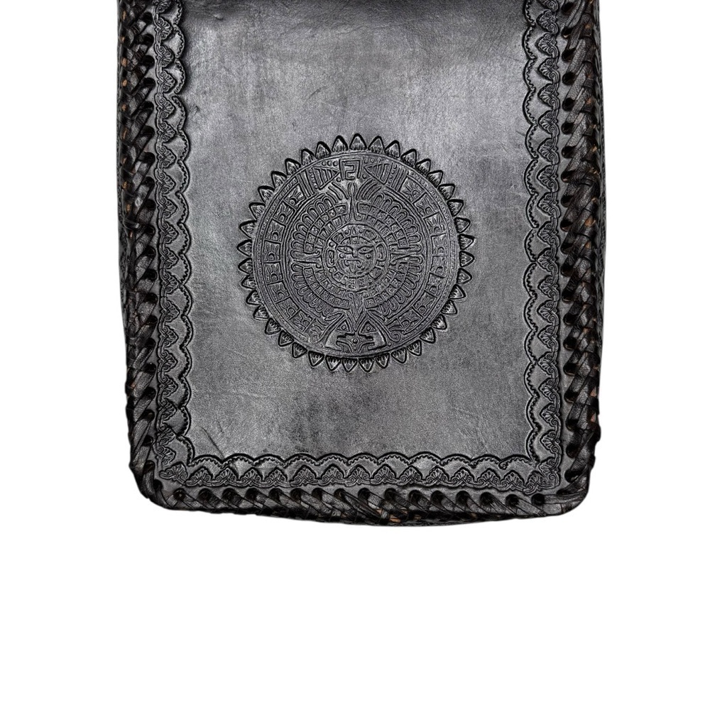 Hand Tooled Mexican Leather Crossbody Bag Black Artisan Boho Satchel OS - Picture 10 of 10
